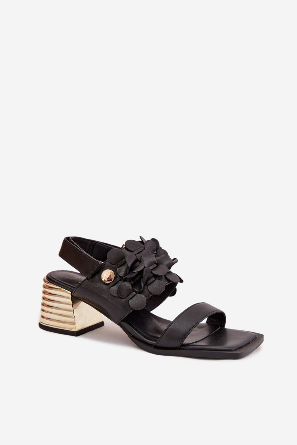 Step In Style Black Leather Heeled Sandals - view 2