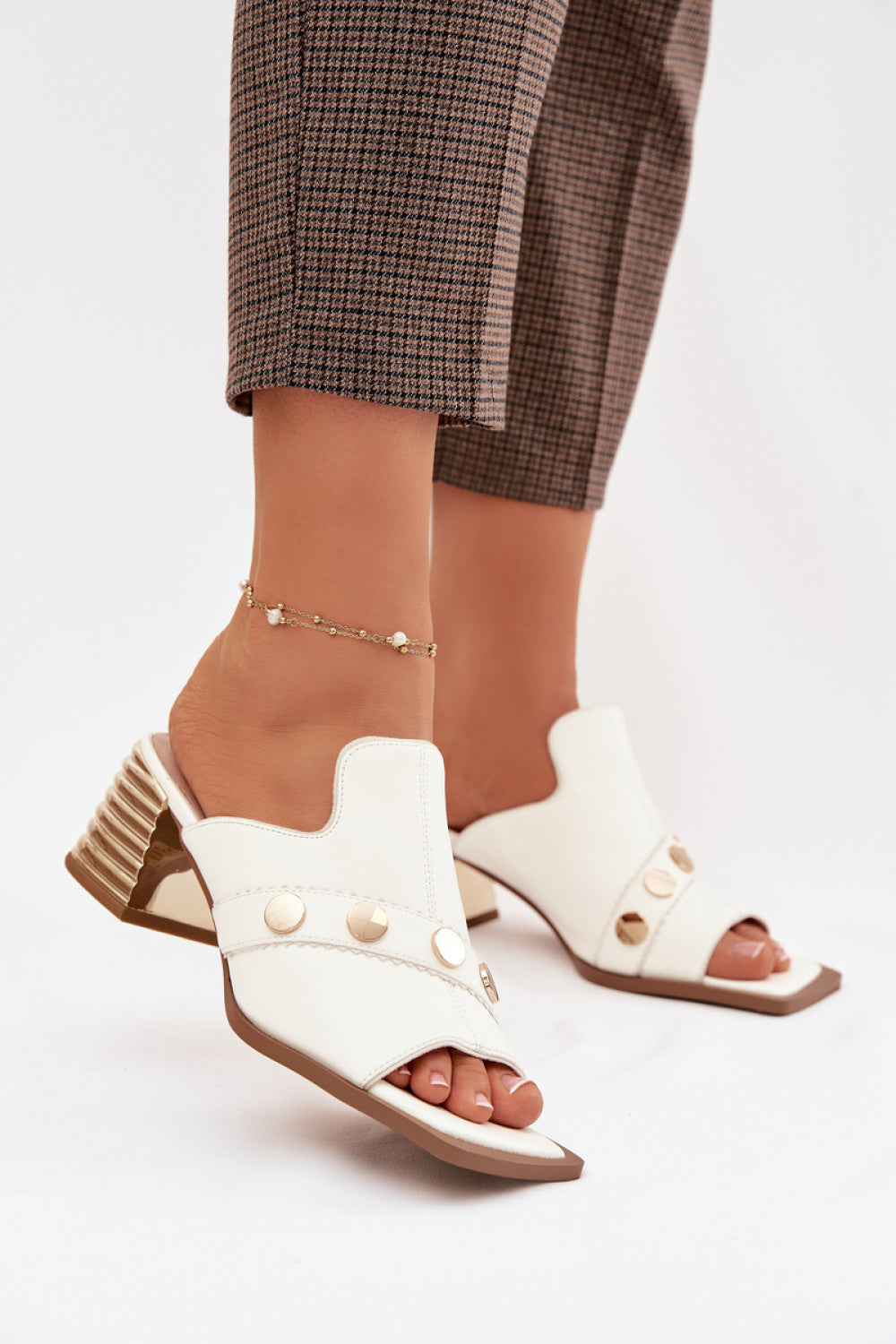 Step In Style White Block Heel Heeled Sandals