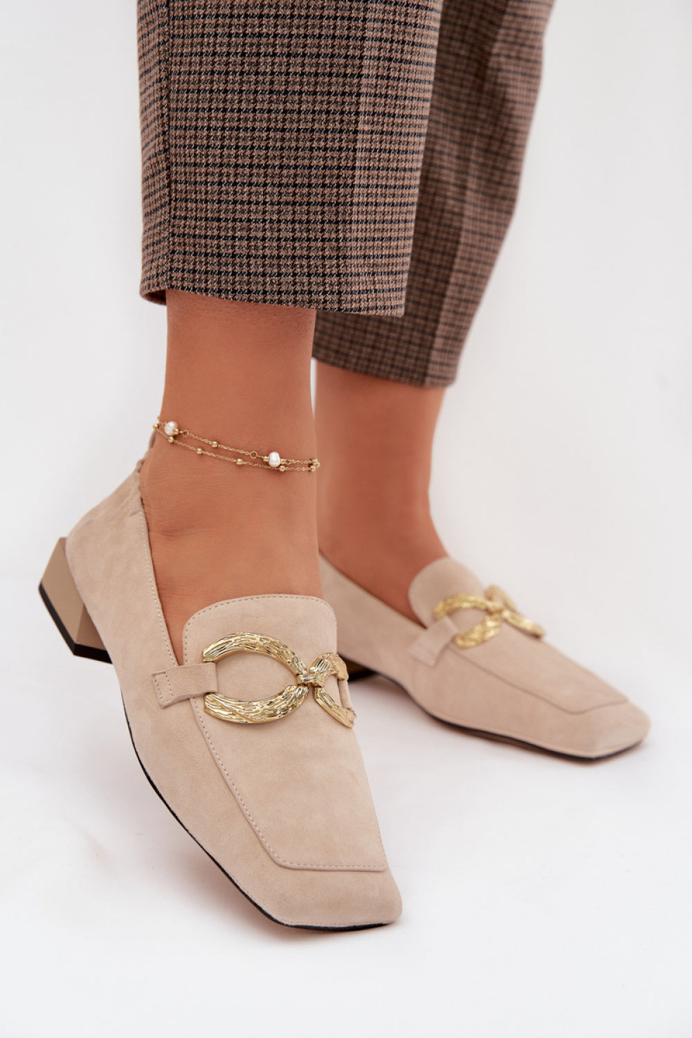Step In Style Beige Suede Flat Moccasins