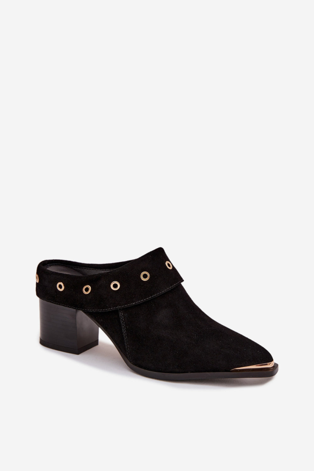 Step In Style Black Suede Heeled Sandals - view 2