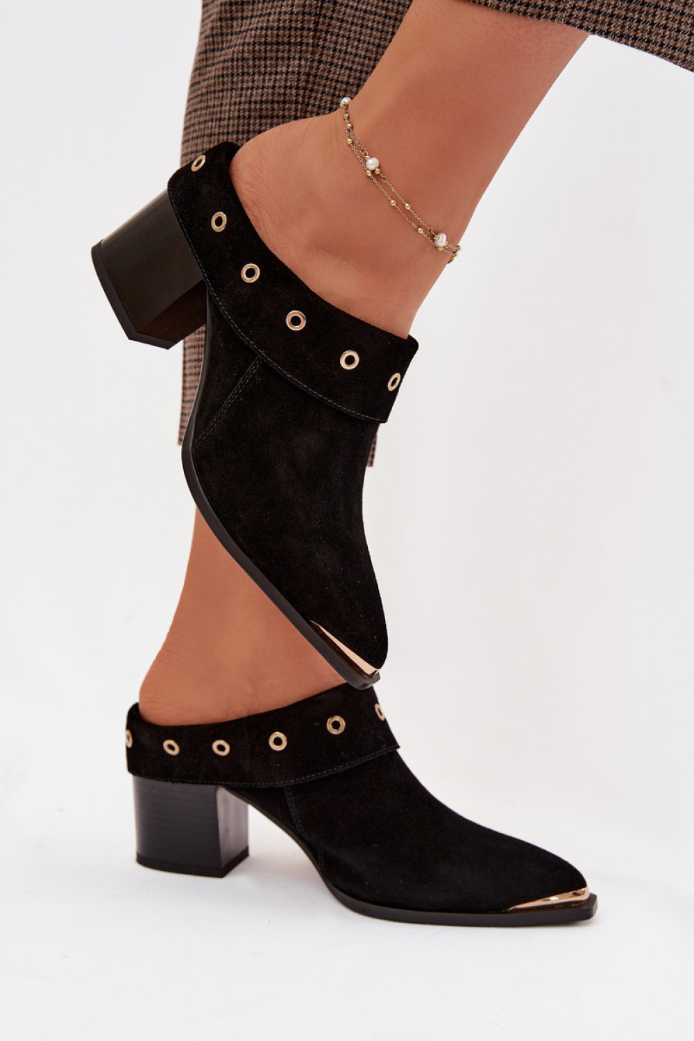 Step In Style Black Suede Heeled Sandals - view 3