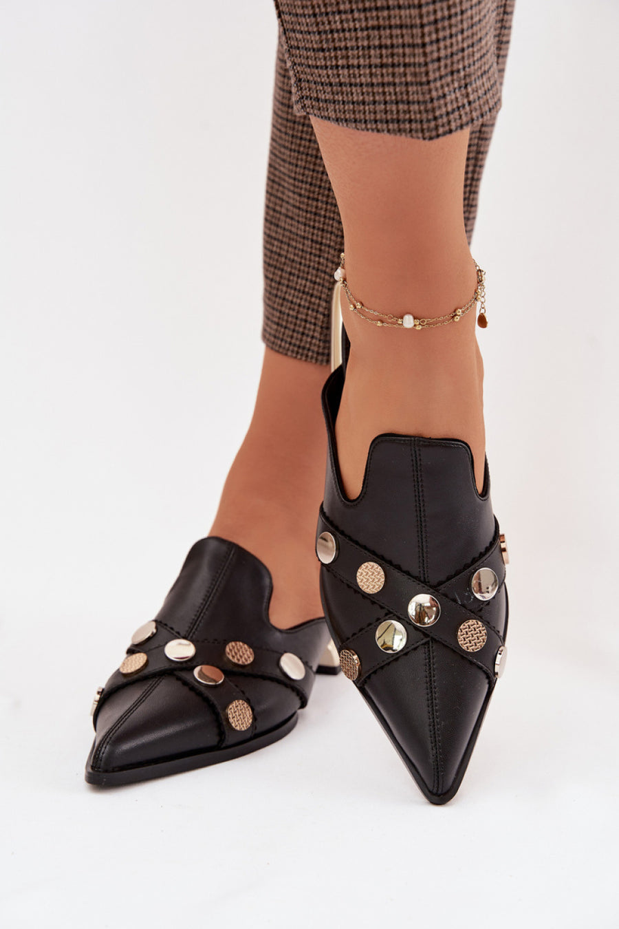 Step In Style Black Leather Flip Flops with Pointed Toe