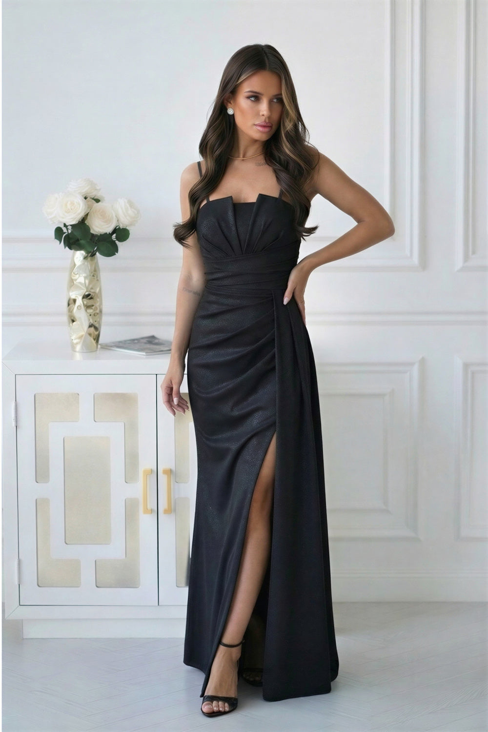 Bicotone Black Pleated Maxi Dress