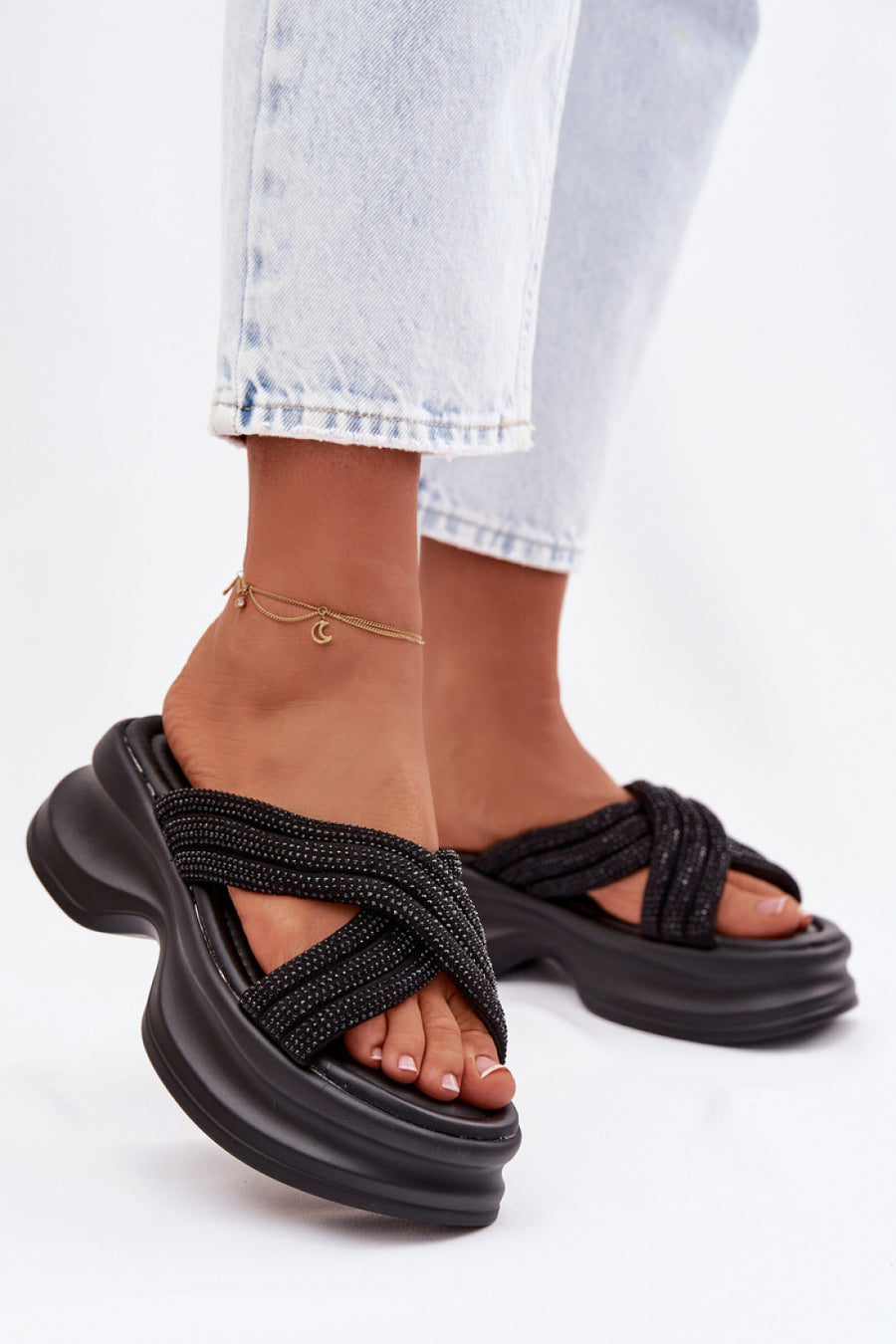 Step In Style Eslira Black Platform Flip Flops