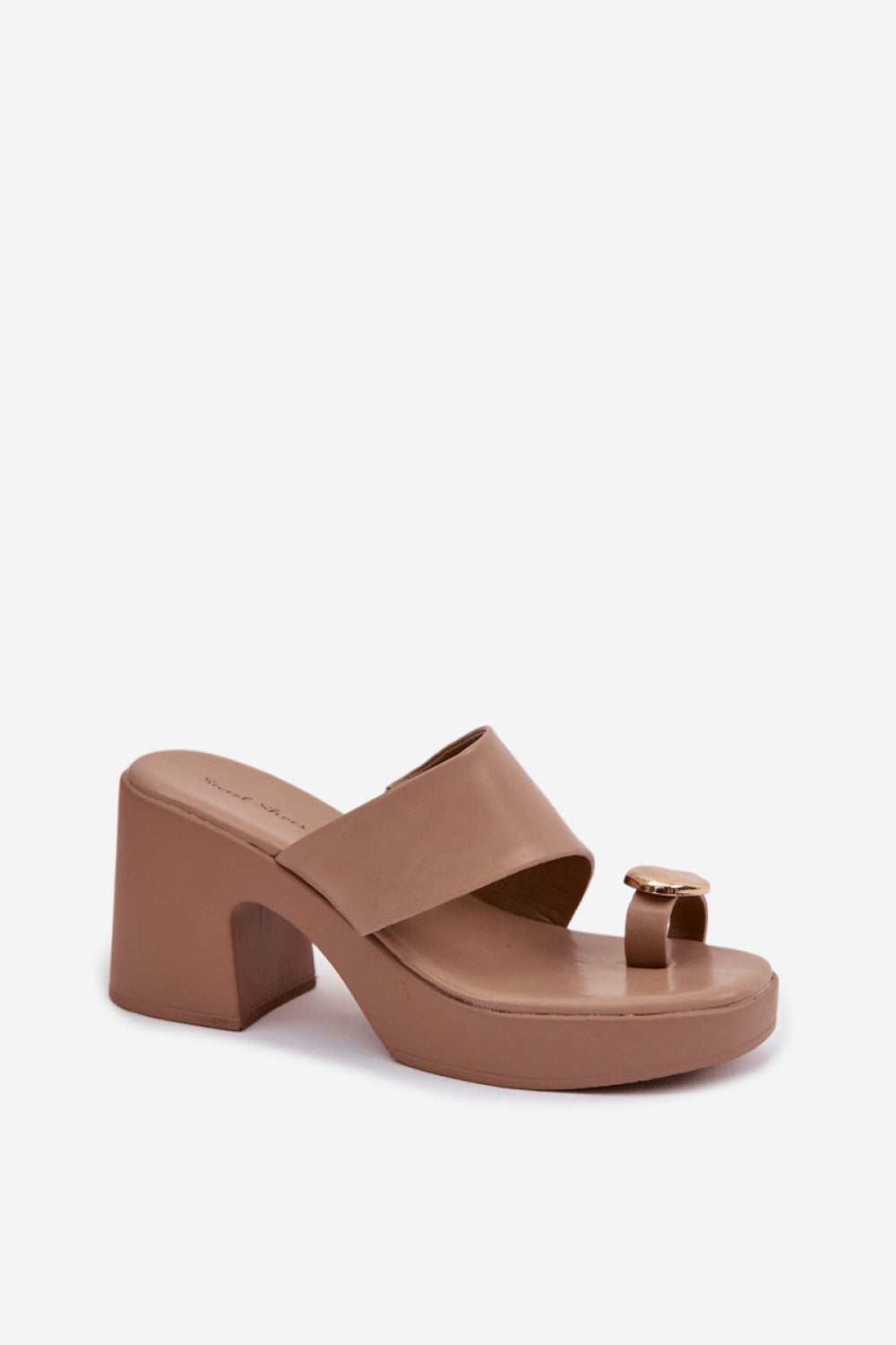 Step In Style Sinora Dark Beige Faux Leather Block Heel Heeled Sandals - view 2