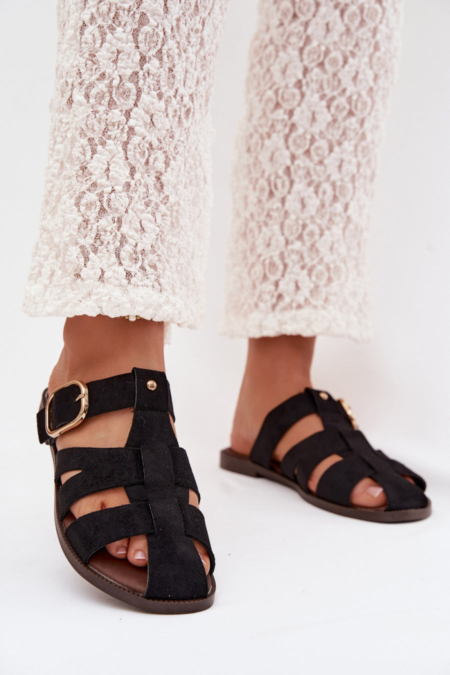 Step In Style Elzora Black Faux Suede Flat Flip Flops