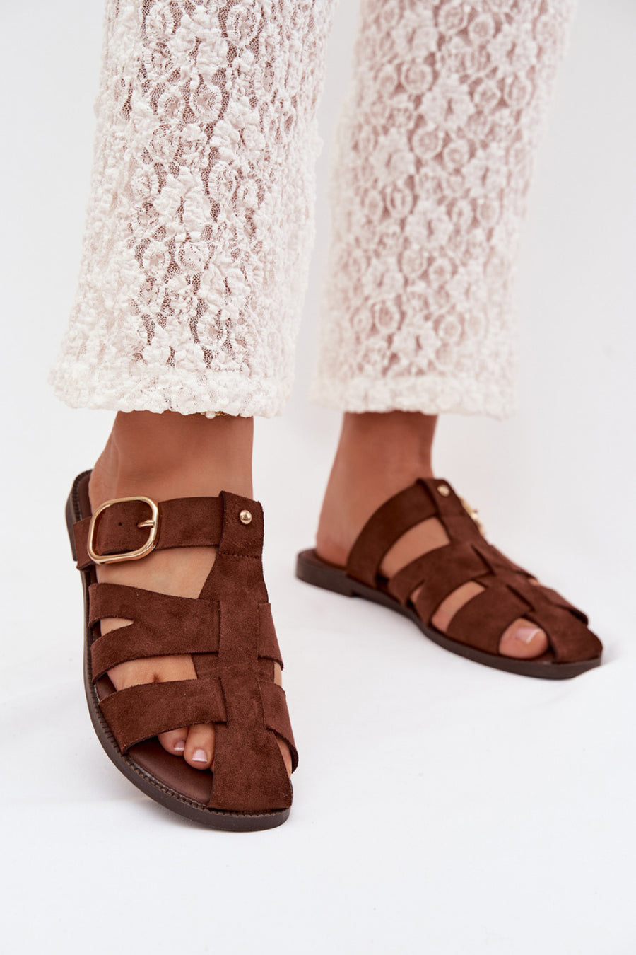 Step In Style Elzora Brown Faux Suede Flat Flip Flops