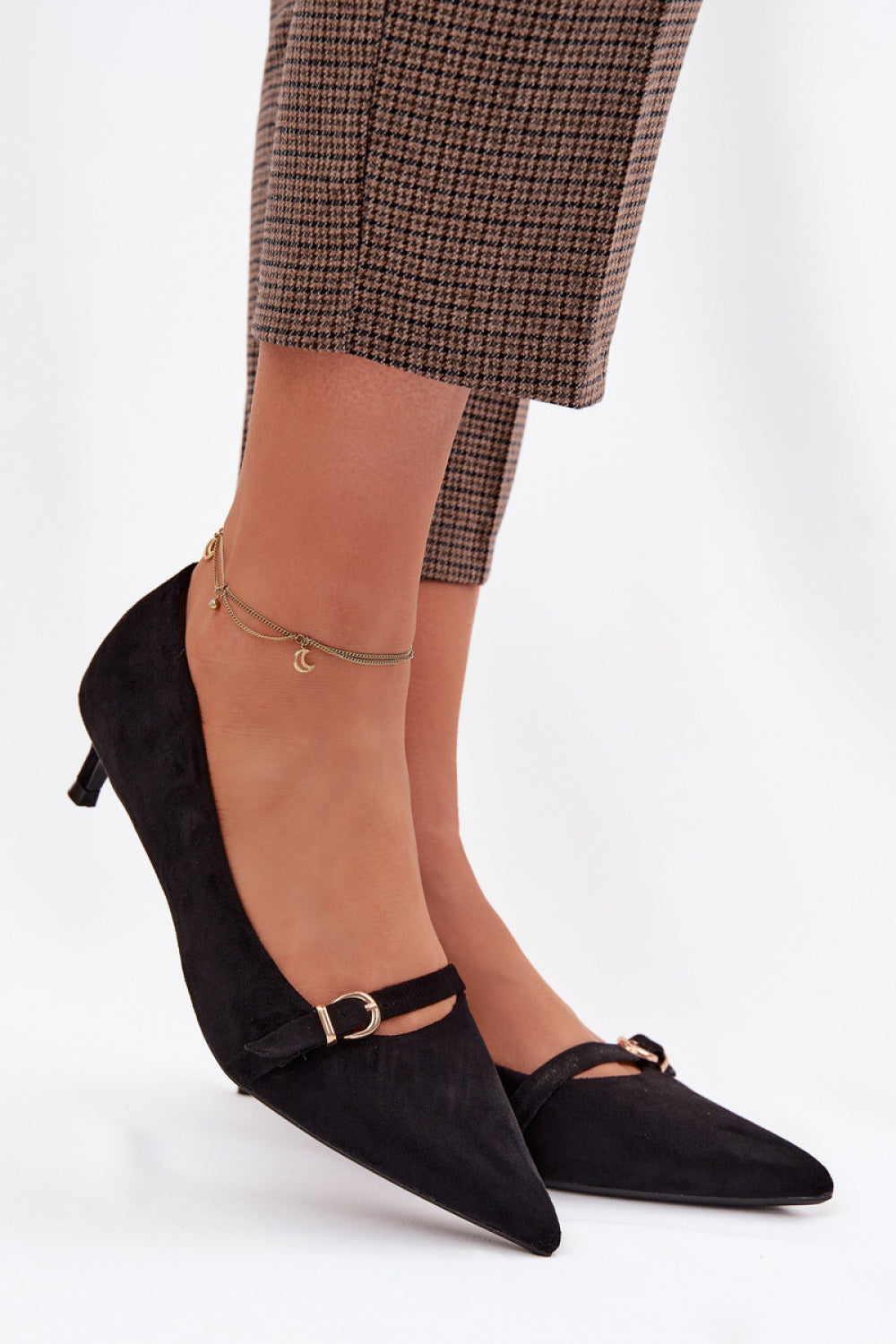 Step In Style Pirela Black Faux Suede Court Shoes