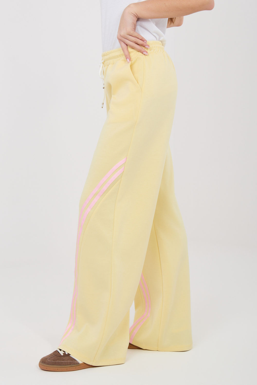 Rue Paris Light Yellow Striped High Waisted Joggers - view 2