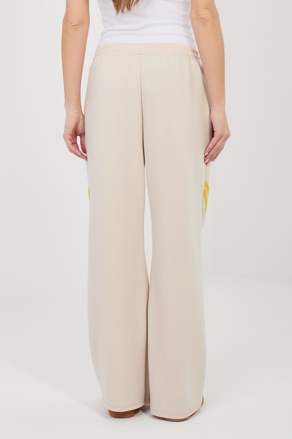 Rue Paris Beige Striped High Waisted Joggers - view 3