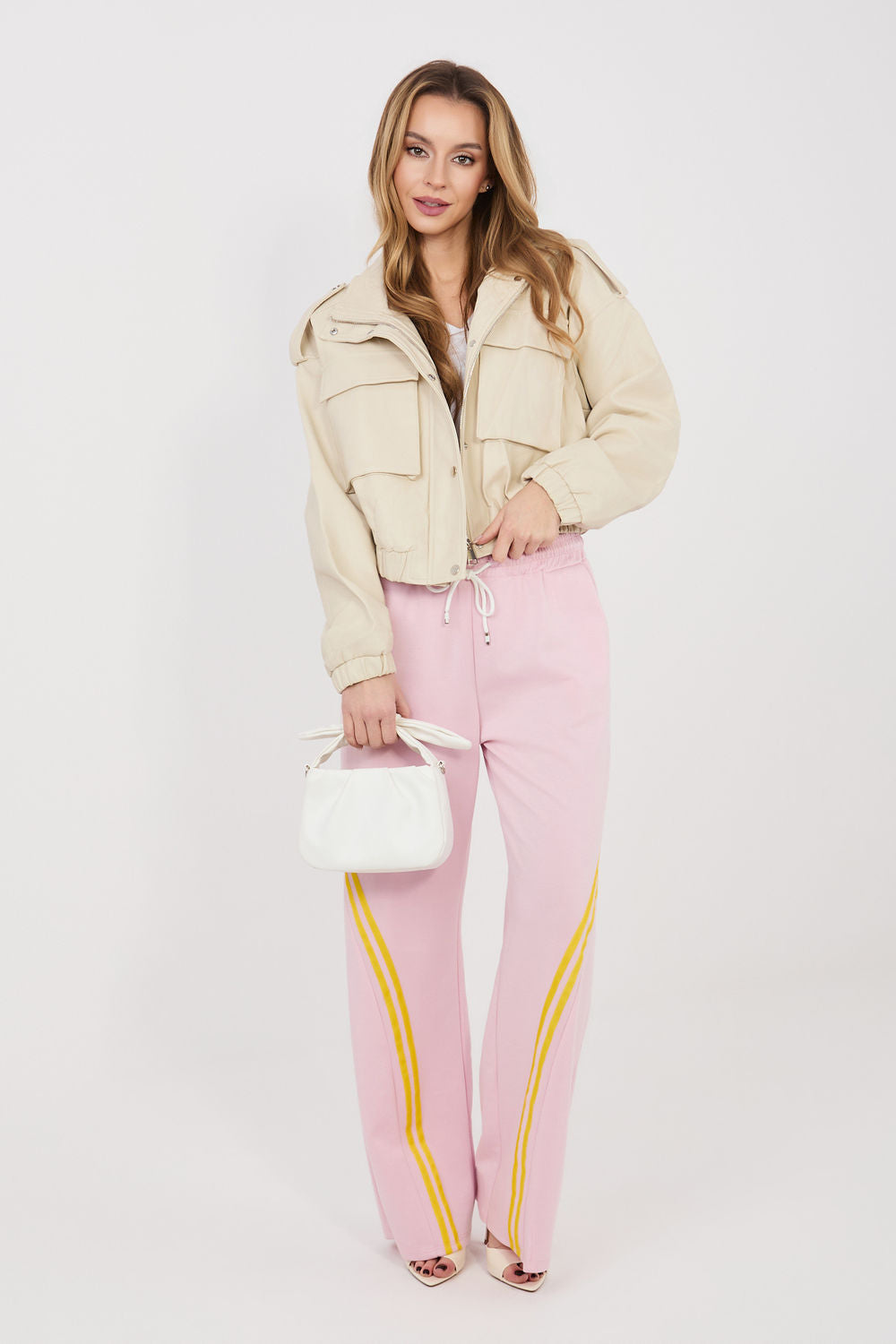 Rue Paris Light Pink Striped High Waisted Joggers