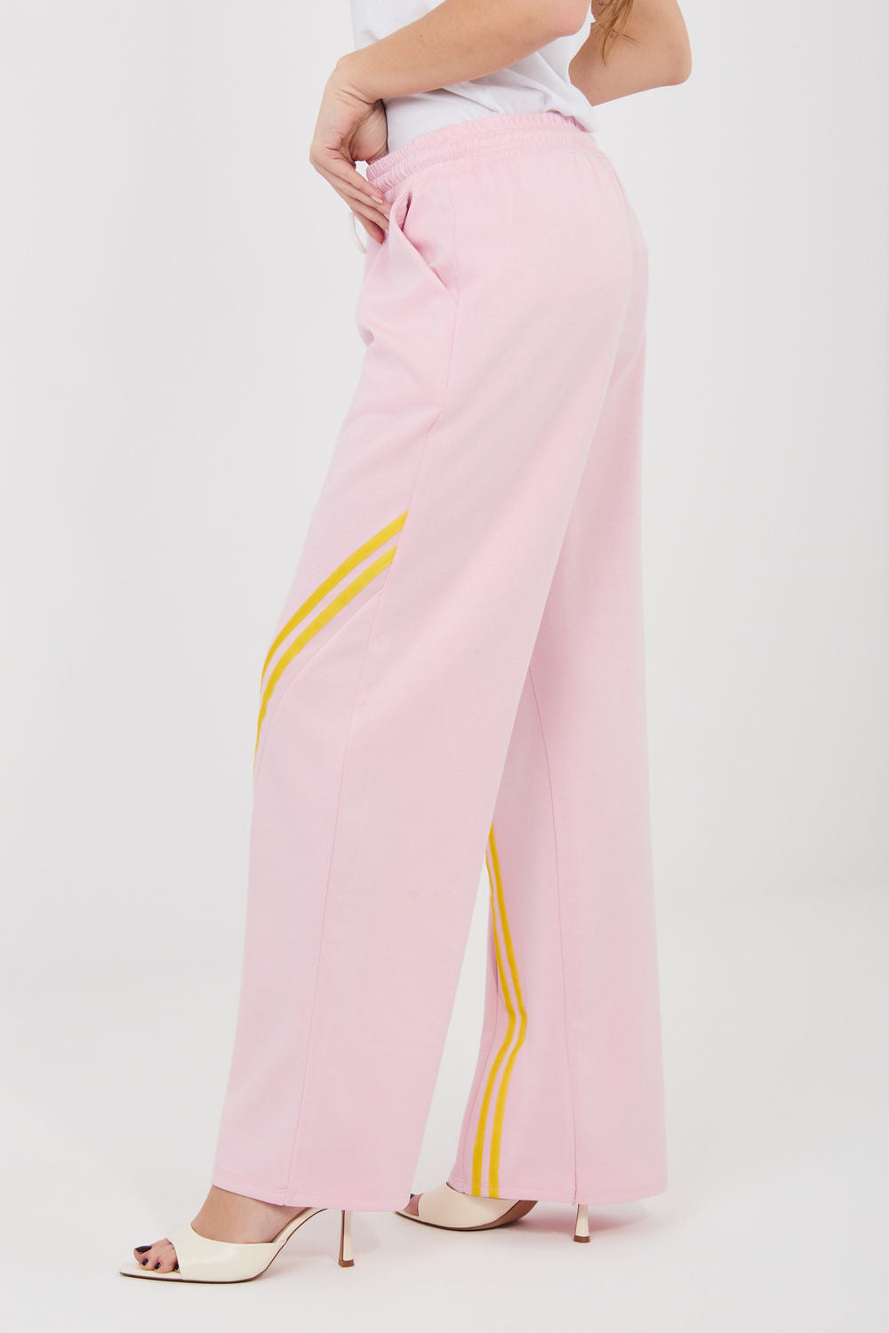 Rue Paris Light Pink Striped High Waisted Joggers - view 3