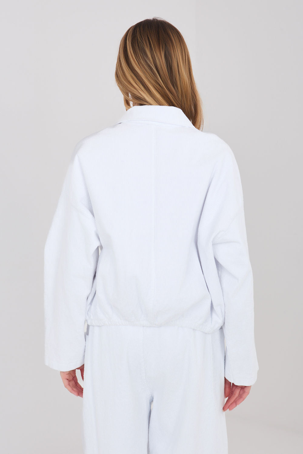 Rue Paris White Long Sleeve Cotton Corduroy Jacket - view 3