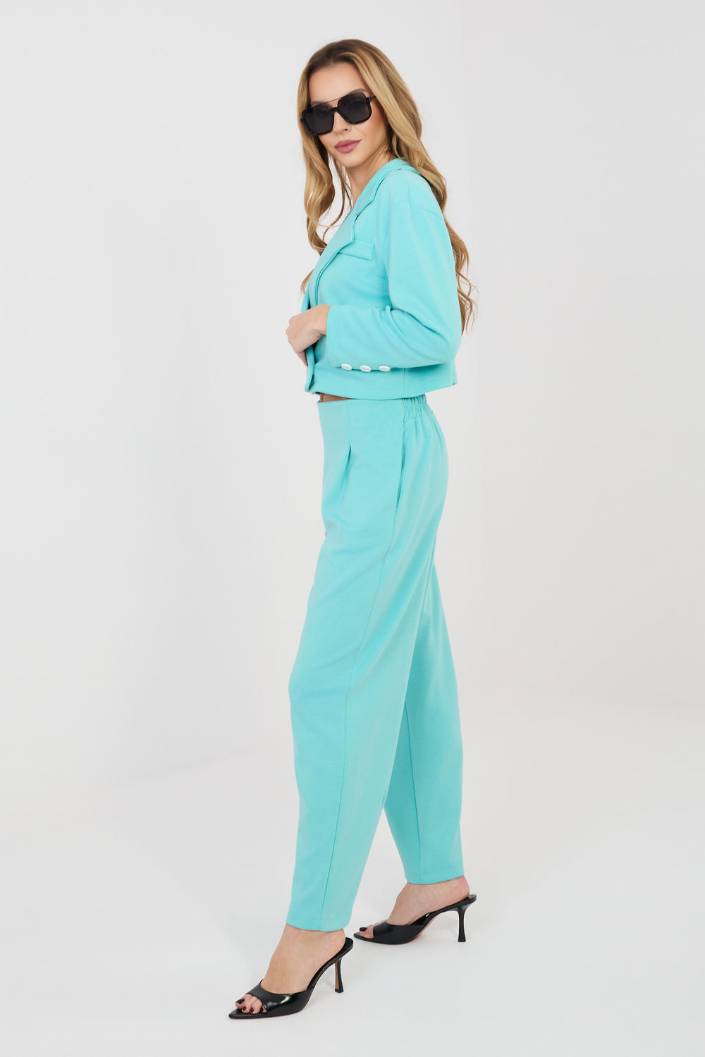 Rue Paris Turquoise High Waisted Long Sleeve Co-Ord Set - view 3
