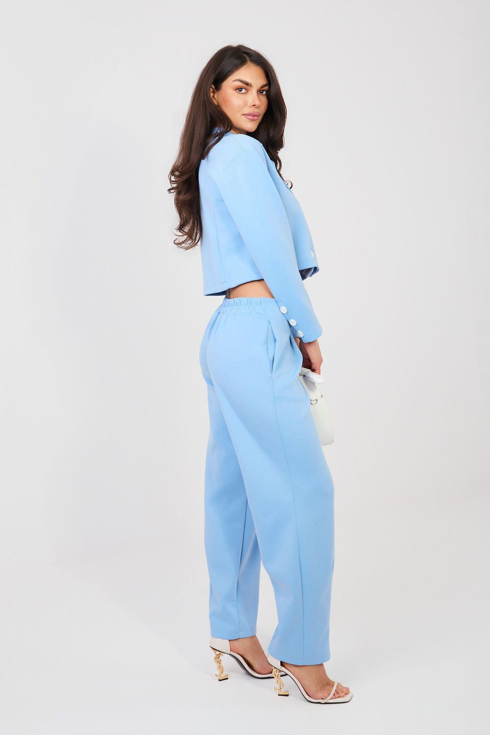 Rue Paris Light Blue High Waisted Long Sleeve Co-Ord Set - view 3