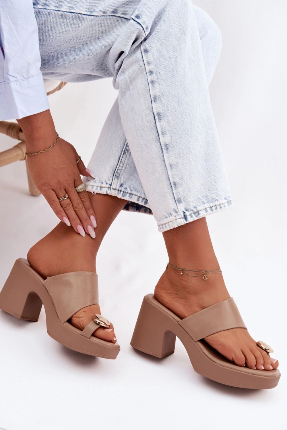 Step In Style Sinora Dark Beige Faux Leather Block Heel Heeled Sandals - view 3