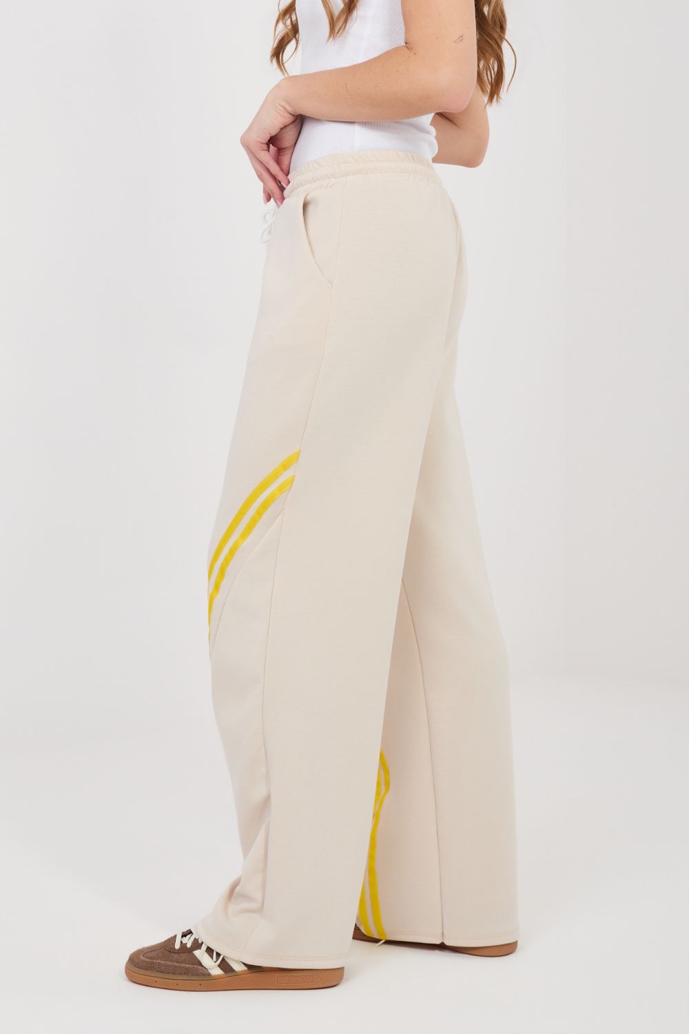 Rue Paris Beige Striped High Waisted Joggers - view 4