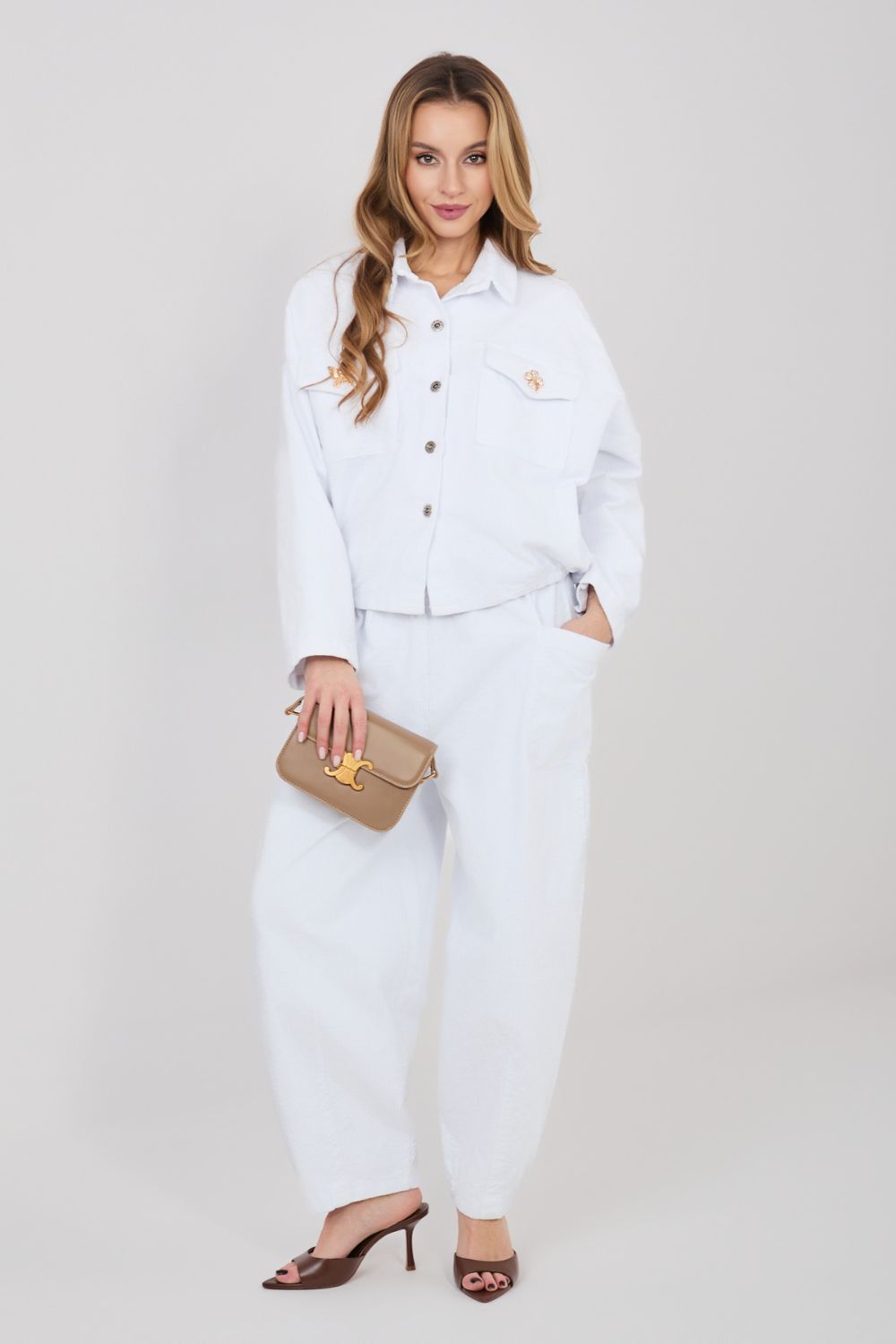 Rue Paris White High Waisted Cotton Corduroy Trousers - view 3
