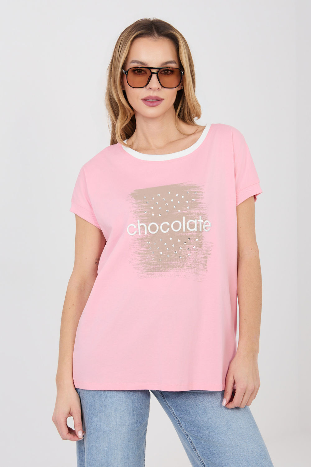 Relevance Light Pink Sequin Short Sleeve Blouse