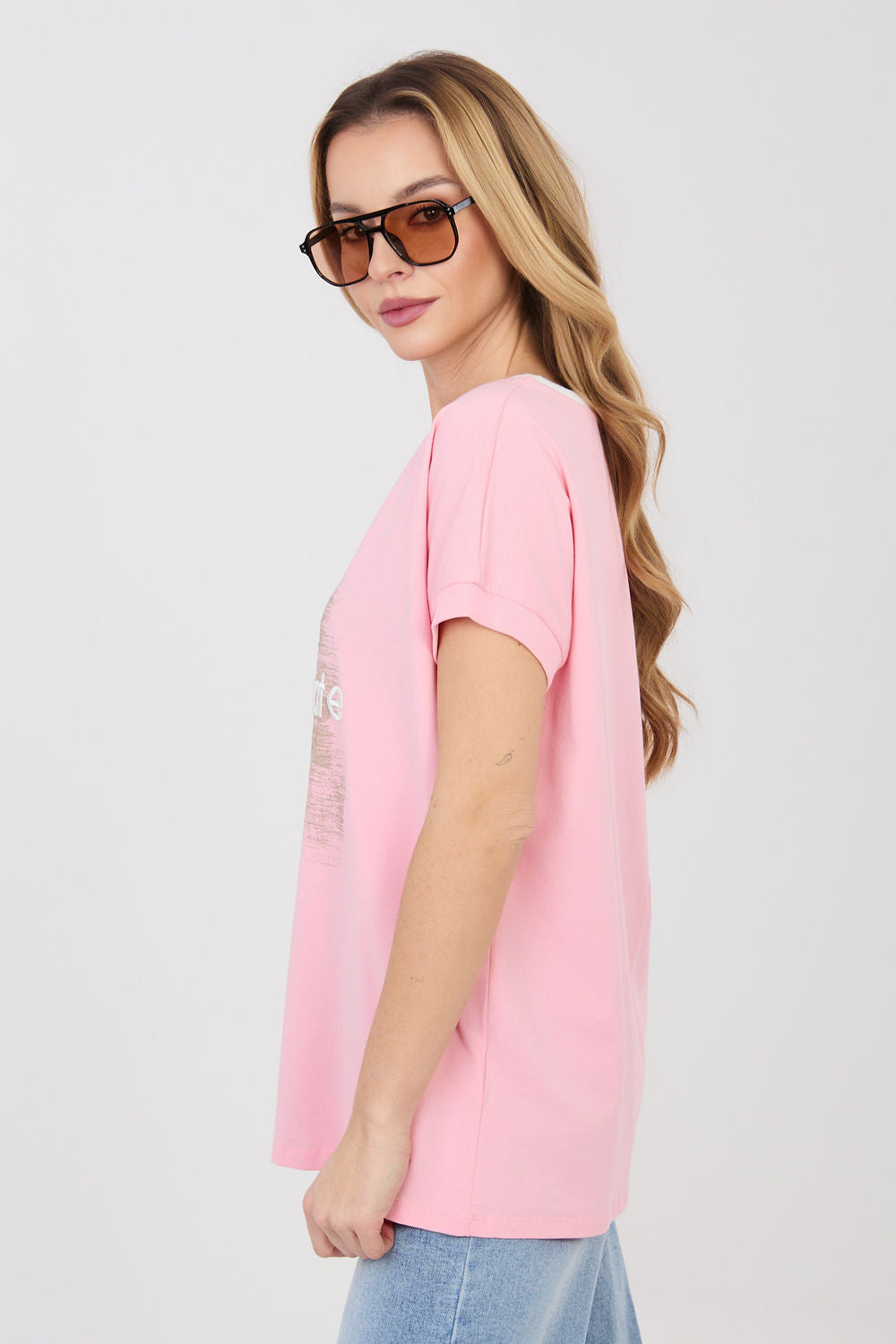 Relevance Light Pink Sequin Short Sleeve Blouse - view 4