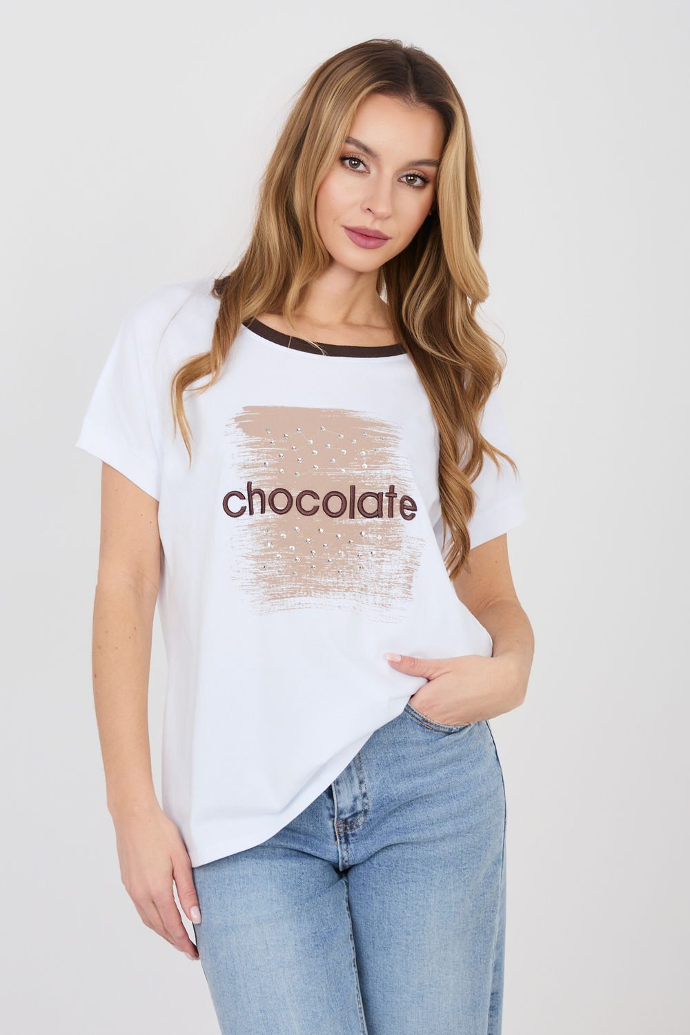 Relevance Ecru Sequin Short Sleeve Blouse