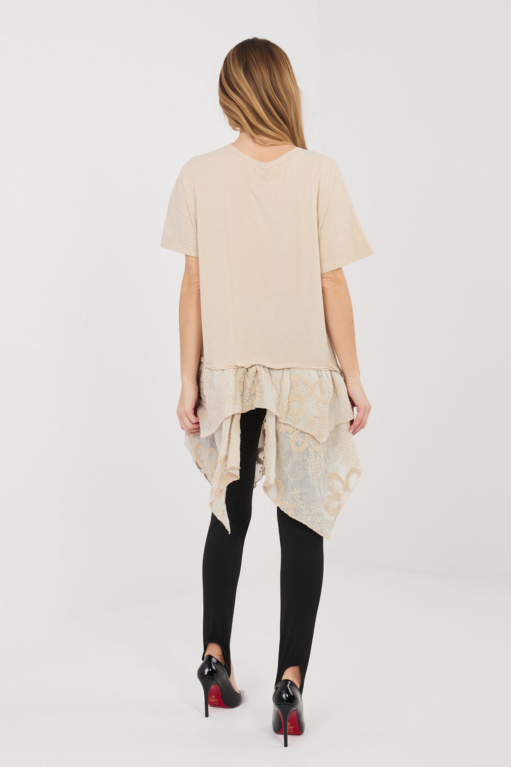 Italy Moda Beige Bodycon Short Sleeve Blouse - view 3