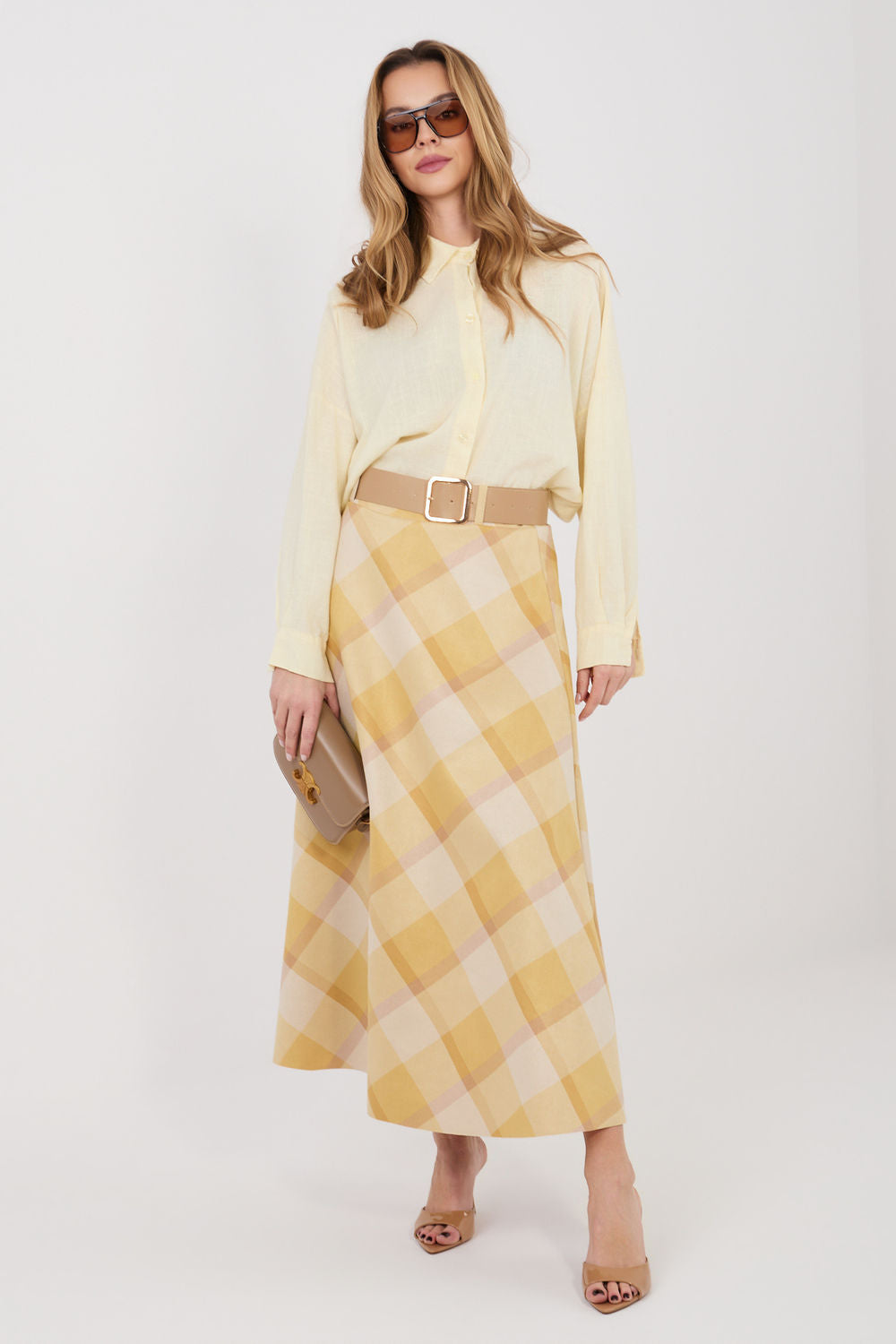 Italy Moda Yellow Flared Maxi Skirt