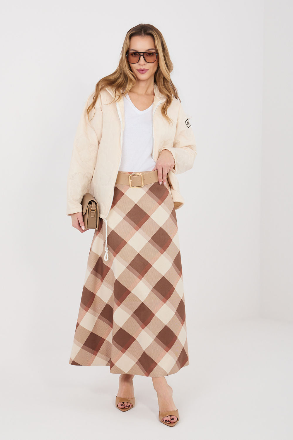 Italy Moda Brown Polyester Flared Maxi Skirt - view 2