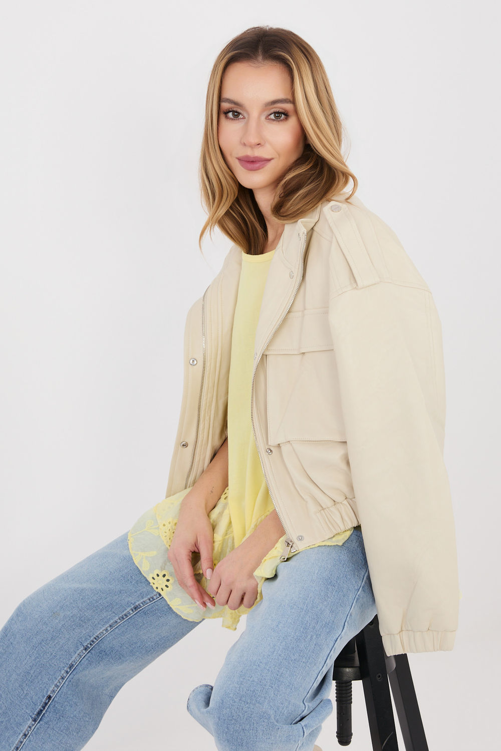 Italy Moda Light Yellow Short Sleeve Cotton Blouse - view 2
