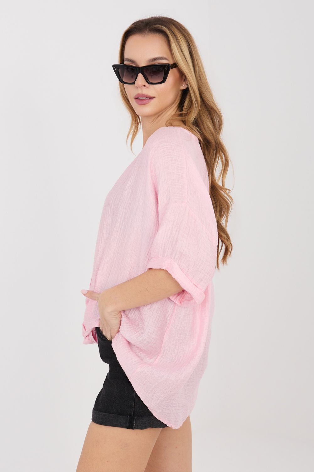 Italy Moda Light Pink V-Neck Short Sleeve Top - view 2
