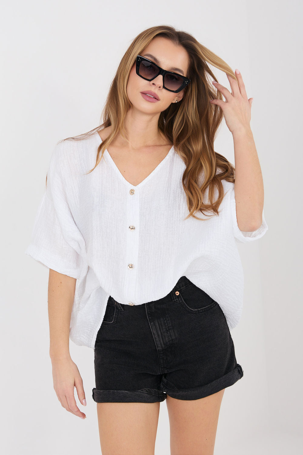 Italy Moda White Bodycon V-Neck Short Sleeve Top