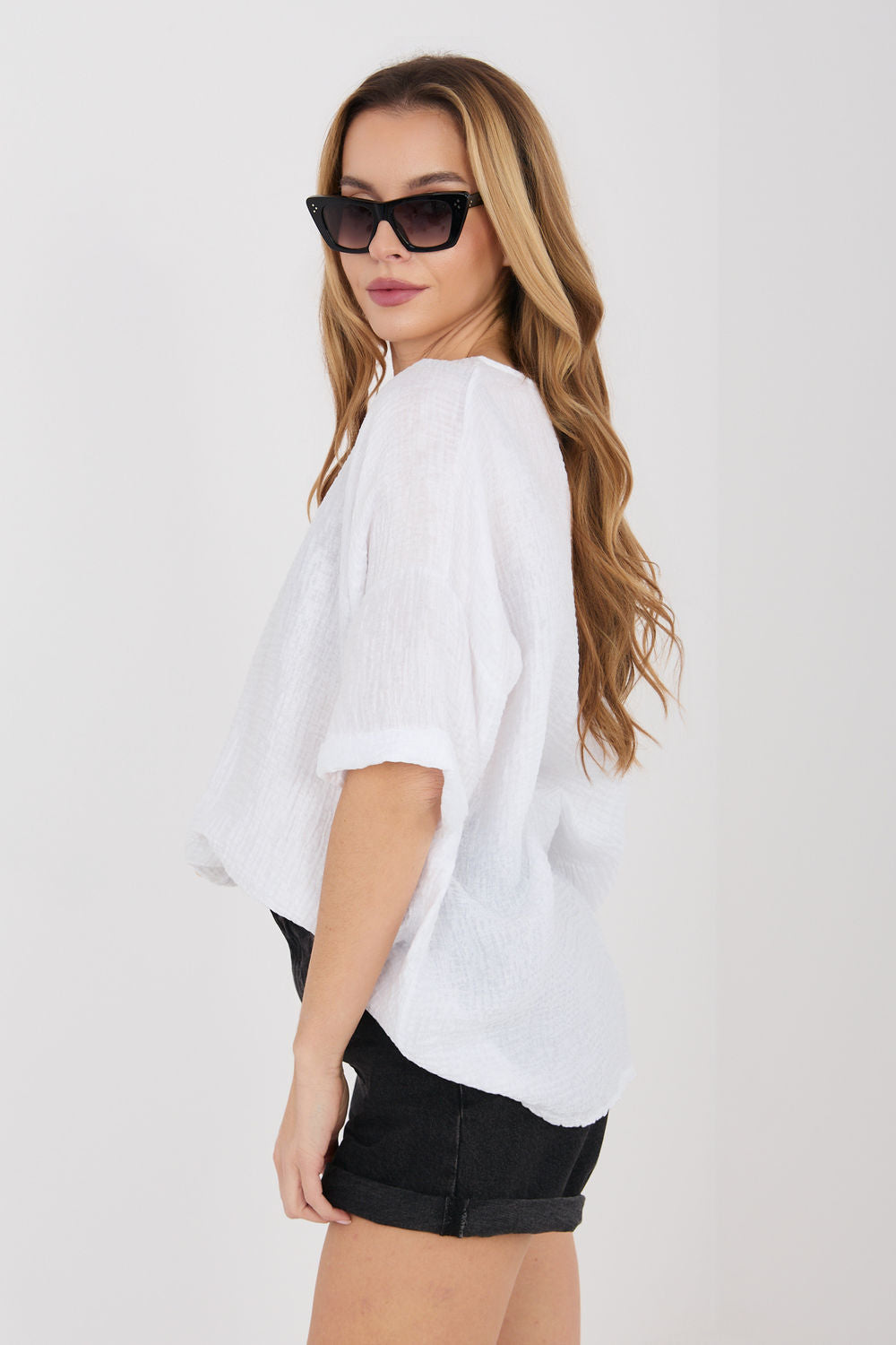 Italy Moda White Bodycon V-Neck Short Sleeve Top - view 2