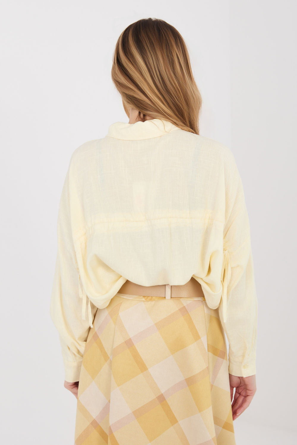 Italy Moda Light Yellow Linen Cotton Long Sleeve Top - view 3