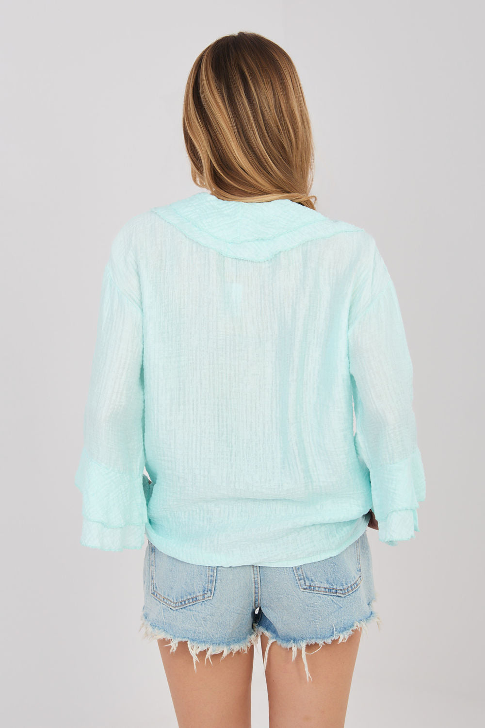 Italy Moda Mint V-Neck Long Sleeve Top - view 3