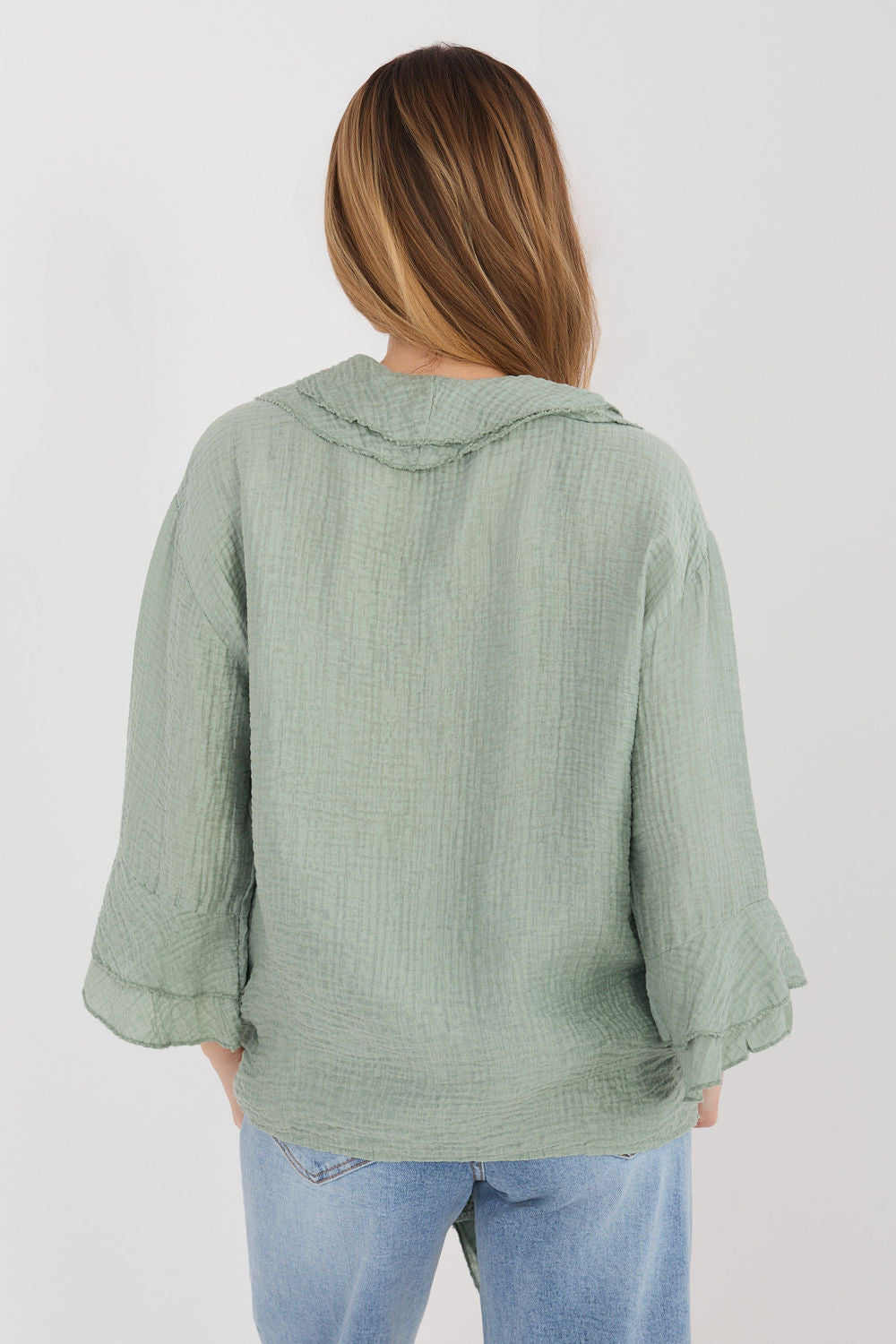 Italy Moda Khaki V-Neck Long Sleeve Top - view 3