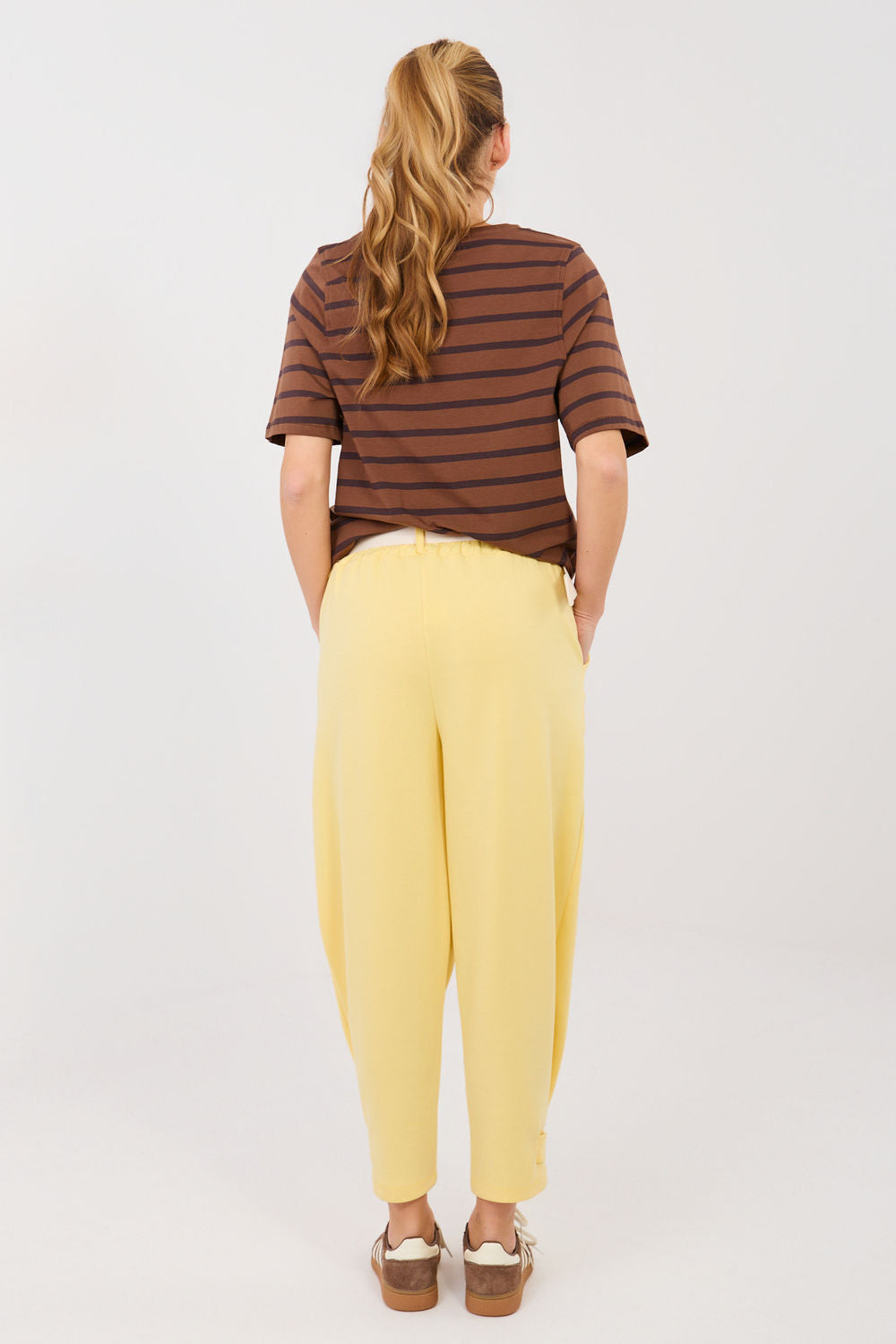 Italy Moda Light Yellow Viscose High Waisted Cotton Joggers - view 3