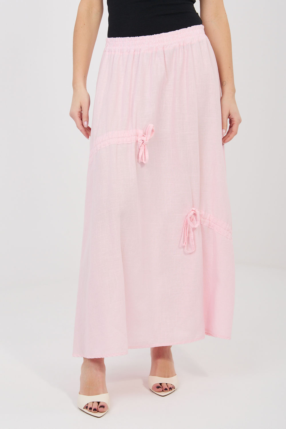 Italy Moda Light Pink Linen Cotton Maxi Skirt