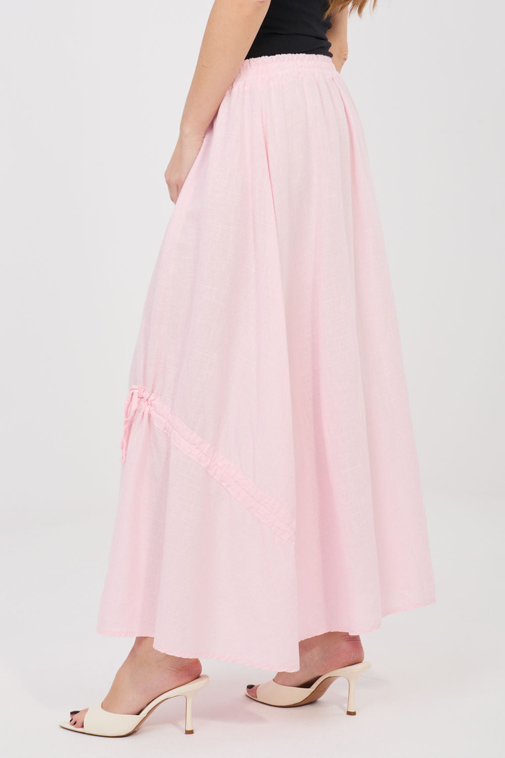 Italy Moda Light Pink Linen Cotton Maxi Skirt - view 3
