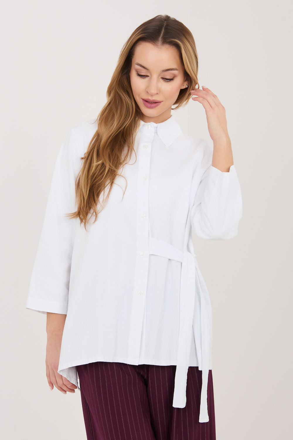 Rue Paris White Cotton Long Sleeve Top