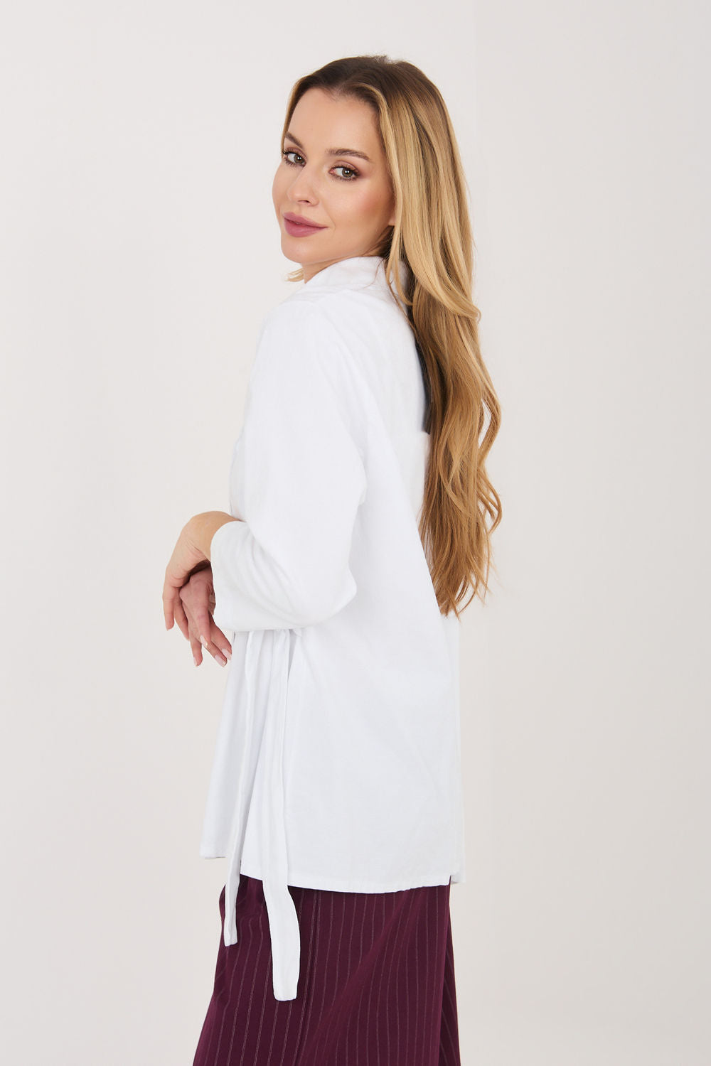 Rue Paris White Cotton Long Sleeve Top - view 3