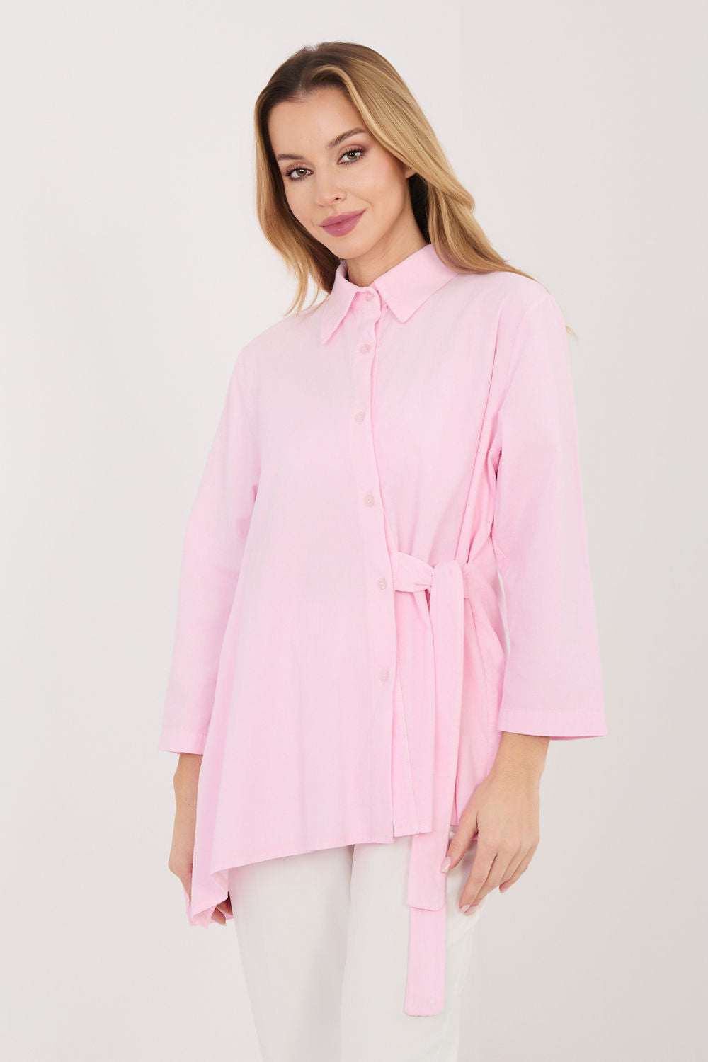Rue Paris Light Pink Cotton Long Sleeve Top