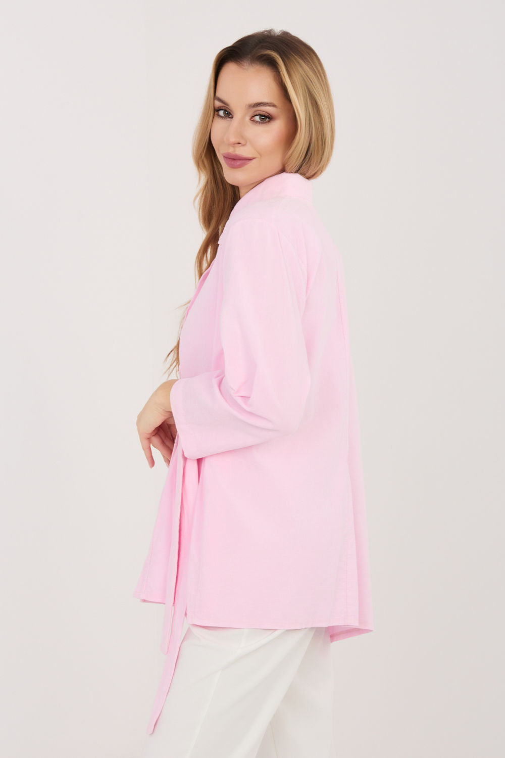 Rue Paris Light Pink Cotton Long Sleeve Top - view 2