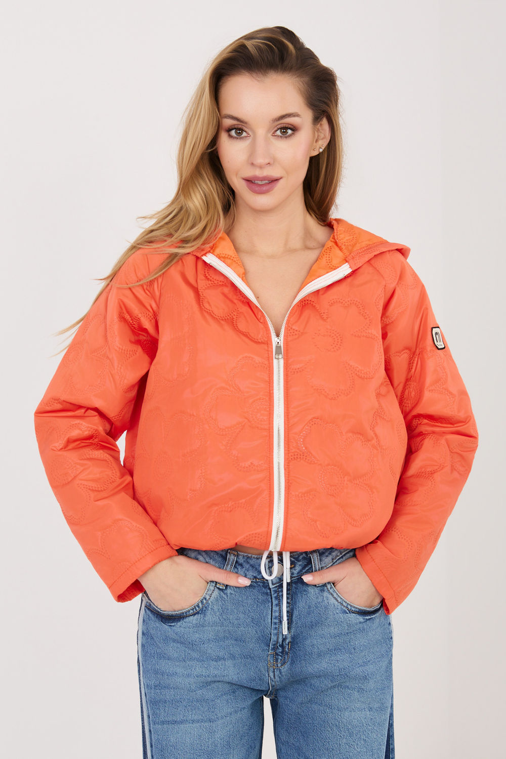Rue Paris Orange Floral Hooded Jacket