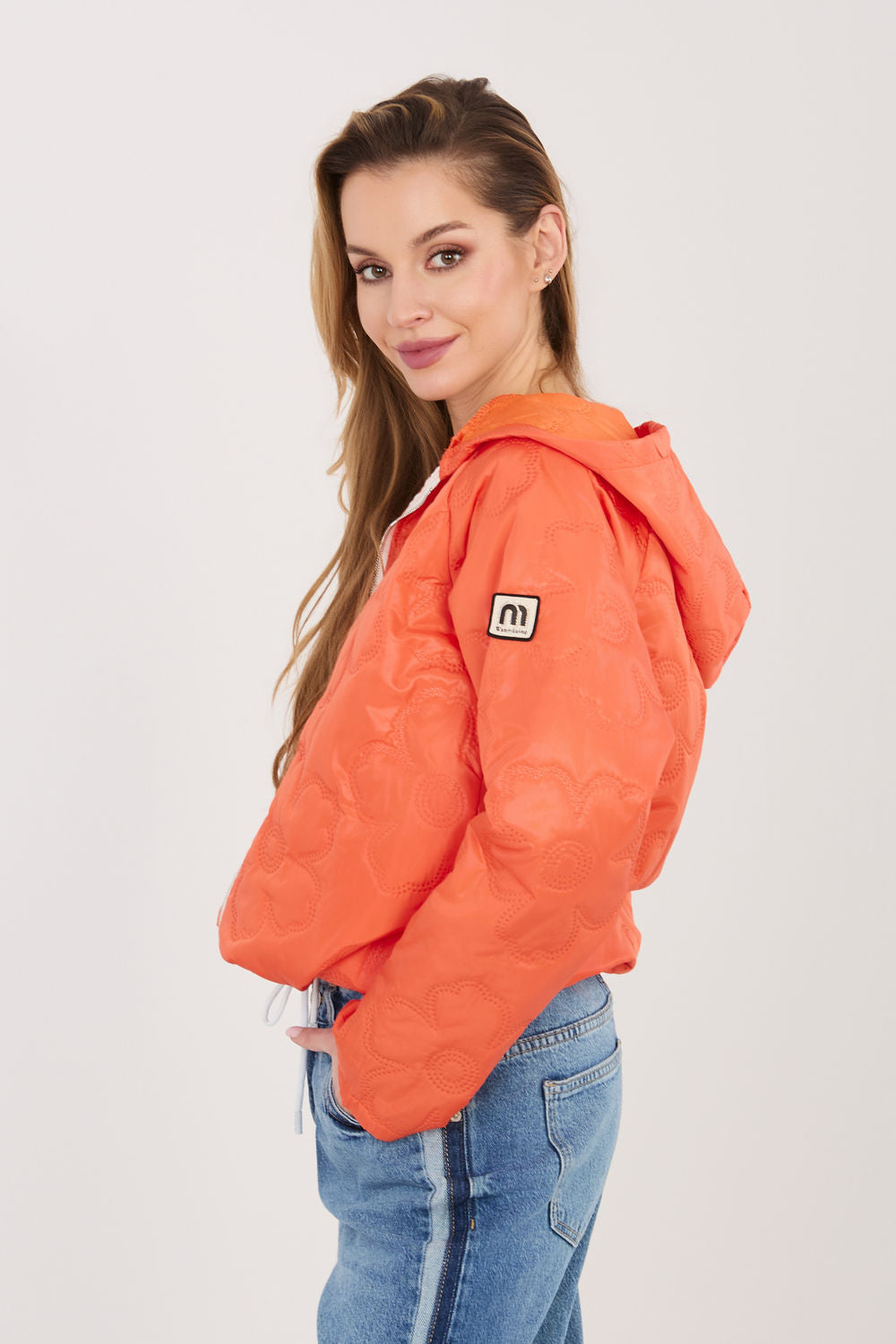 Rue Paris Orange Floral Hooded Jacket - view 2