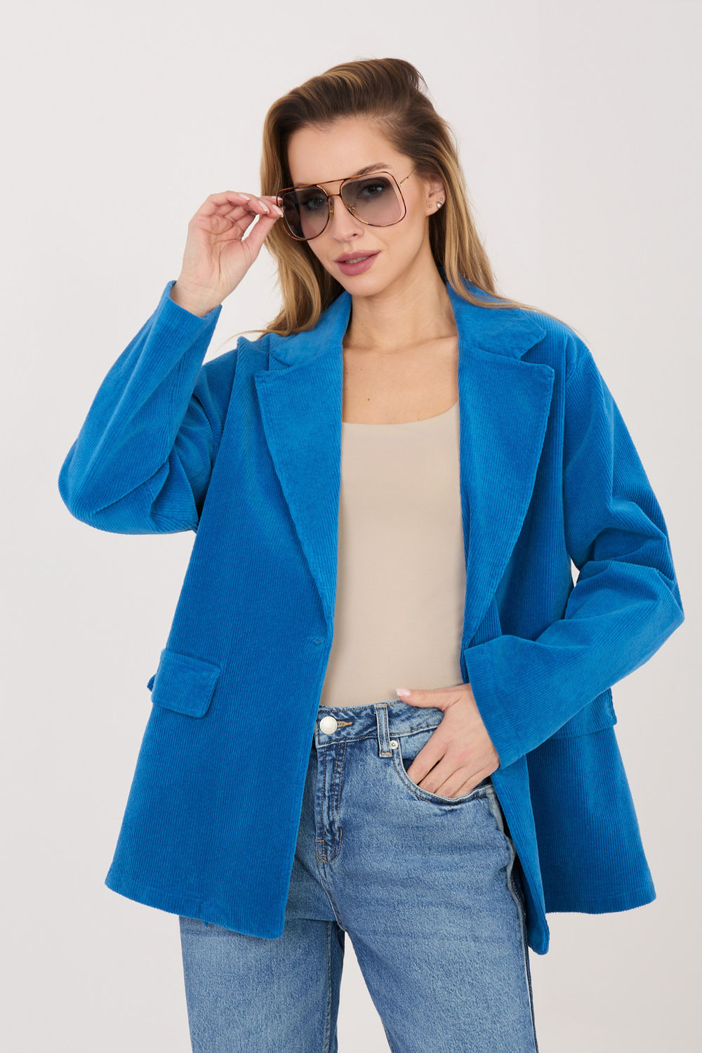 Rue Paris Cobalt Blue Long Sleeve Cotton Jacket