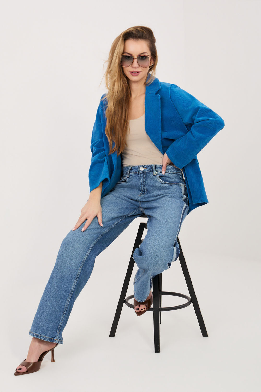 Rue Paris Cobalt Blue Long Sleeve Cotton Jacket - view 2