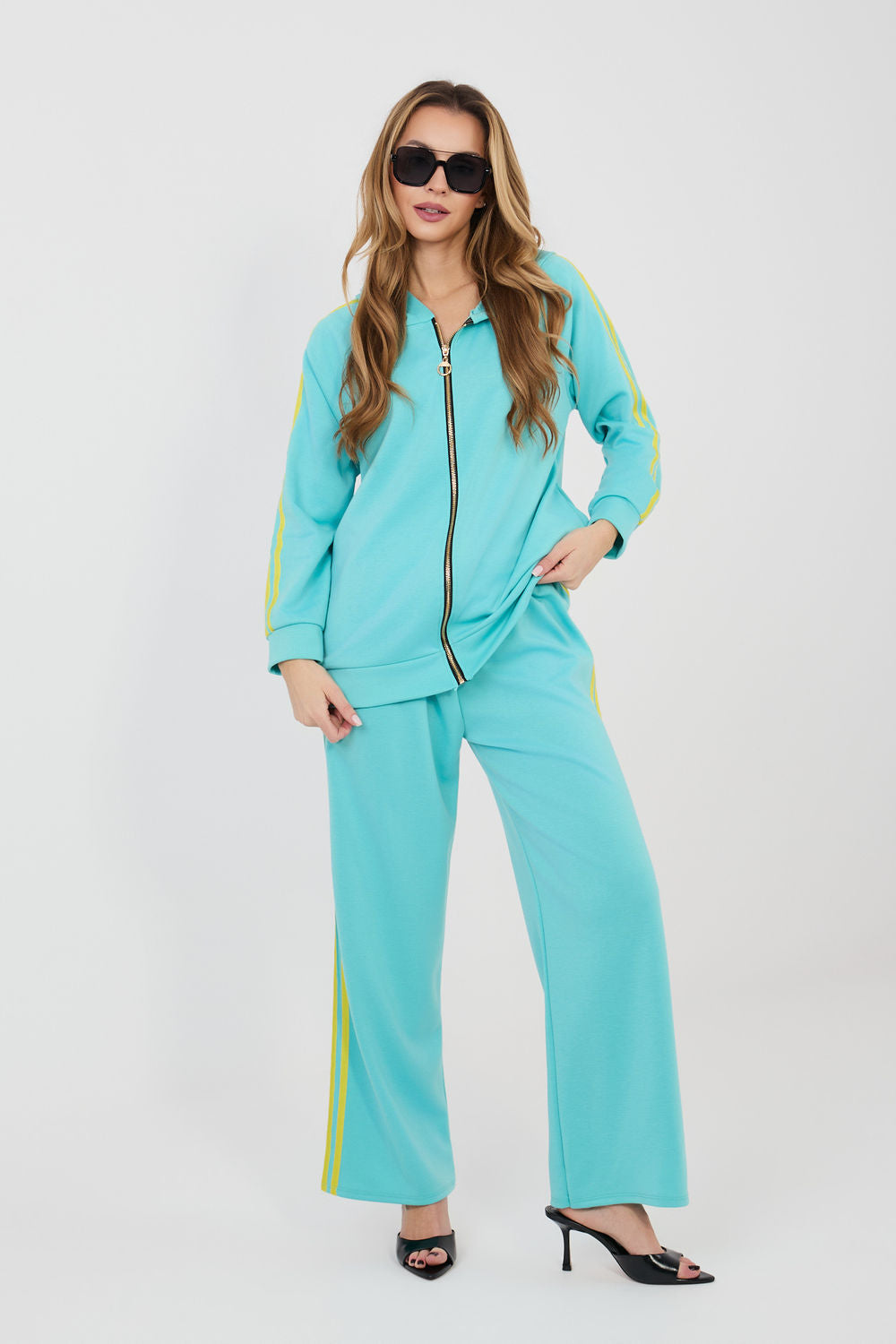 Rue Paris Turquoise Striped Wide Leg Co-Ord Set