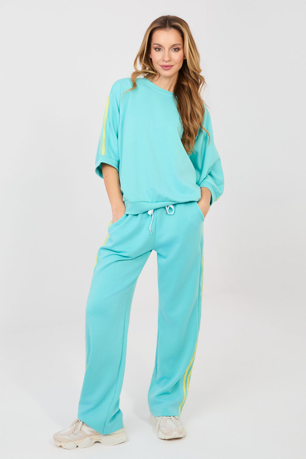 Rue Paris Turquoise Striped High Waisted Co-Ord Set