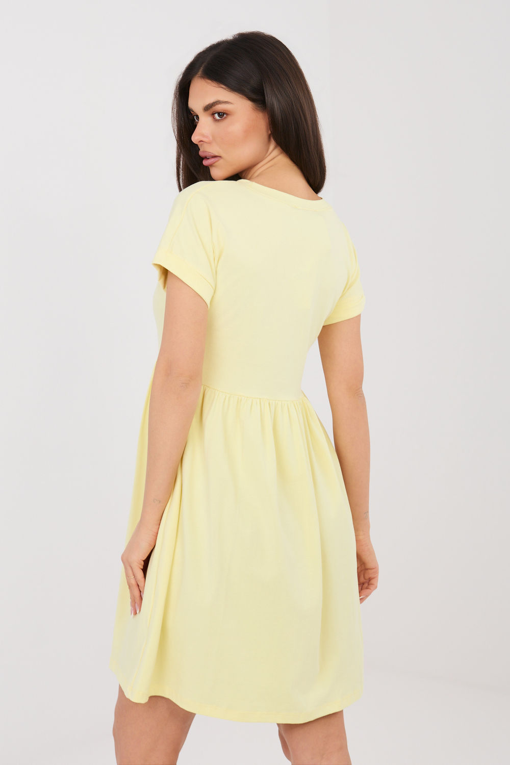 Rue Paris Light Yellow Flared Short Sleeve Dress - view 3
