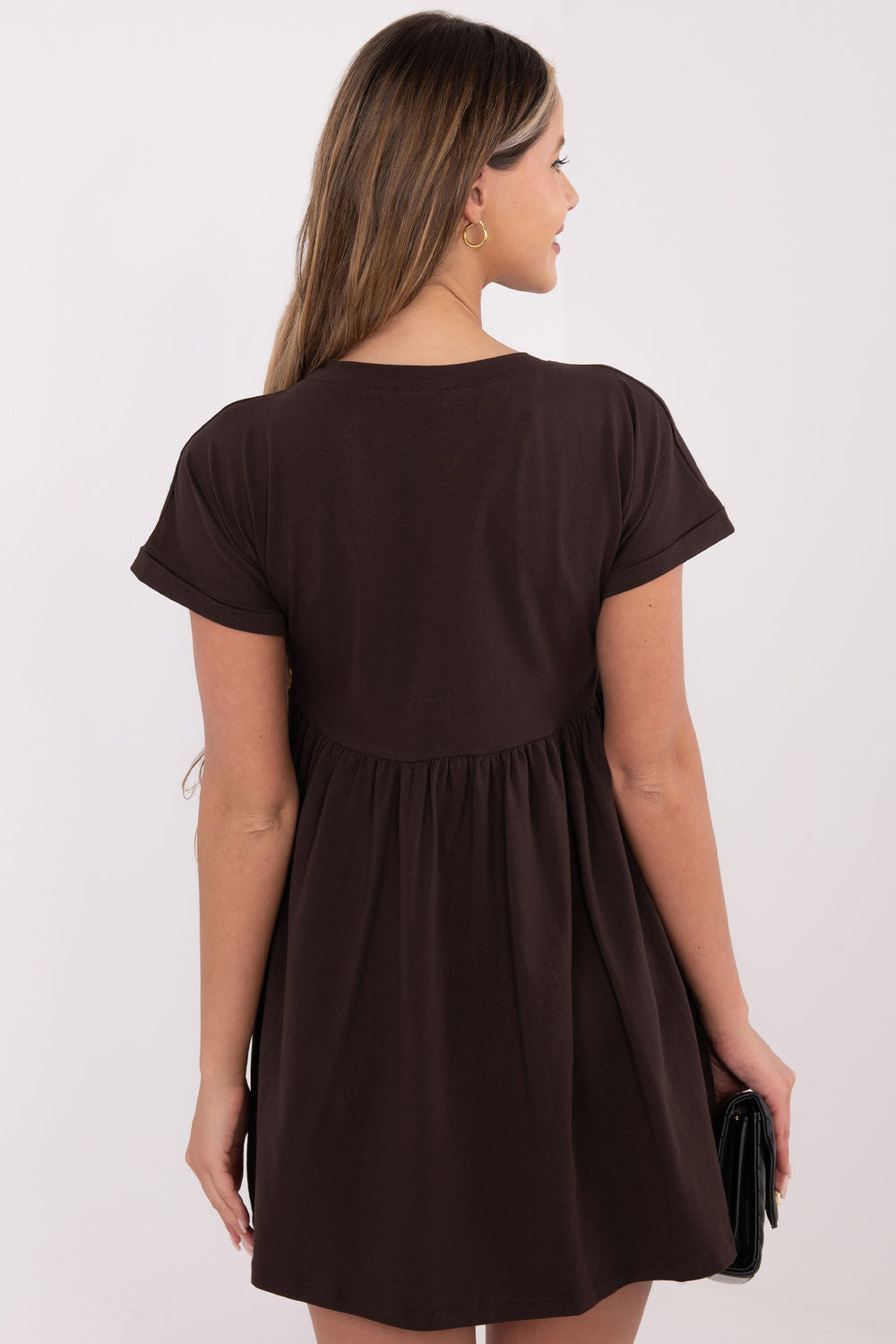 Rue Paris Dark Brown Flared Short Sleeve Dress - view 3